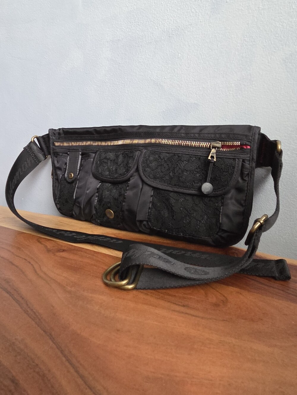 LULULEMON NOS FANNYPACK LACE COTTON NYLON BLACK PAL POUCH 13 X 6.5 INCHES
